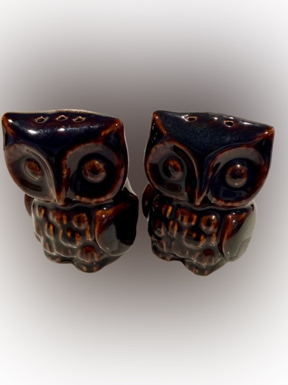 Vintage Brown Drip Owl Salt and Pepper Shakers